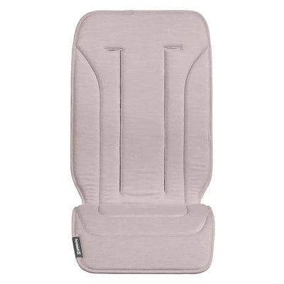 Reversible seat liner in dusty pink cozy knit, designed for comfort in strollers, featuring padded construction and slots for harnesses.