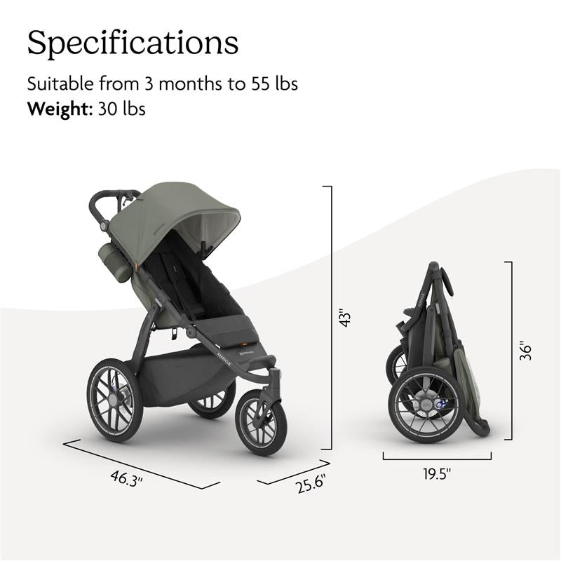 UPPAbaby Ridge V2 Jogging Stroller, Evelyn (Meadow Green/Carbon Frame) Image 7