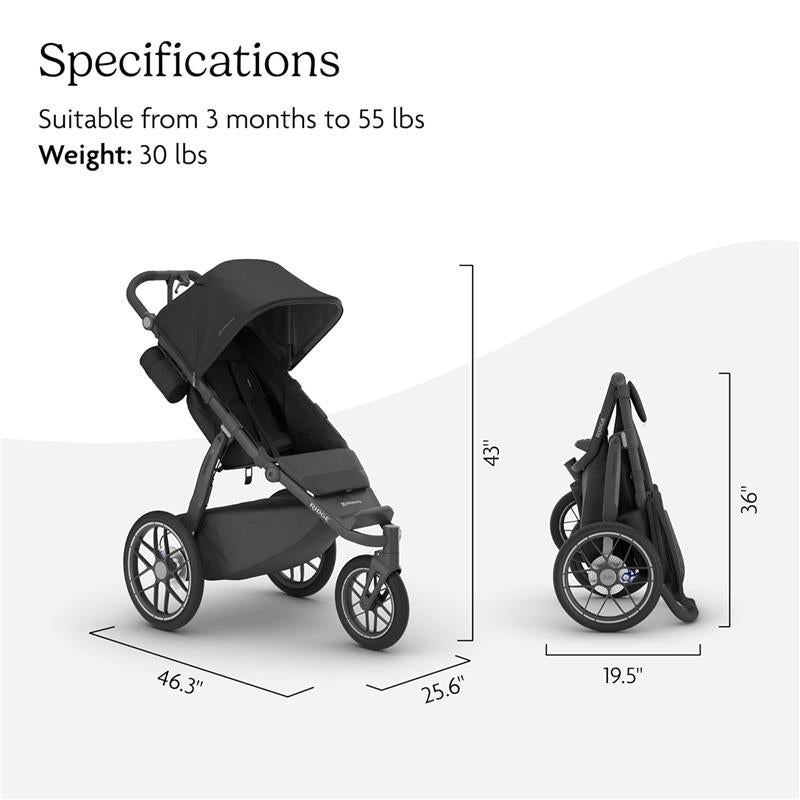 UPPAbaby Ridge V2 Jogging Stroller, James (Black/Carbon Frame) Image 2