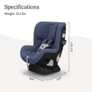 UPPAbaby Rove Convertible Car Seat in Cody color, showing dimensions 25.7-33.7” height, 18.9” width, 22.9” depth, and weight 25.2 lbs.