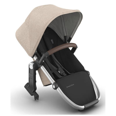 Uppababy Rumbleseat V3 Lower Seat in Oat Mélange with Silver Frame and Chestnut Leather handle, designed for strollers.
