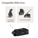UPPAbaby Travel Bag for Vista and Cruz Strollers, showing compatibility with Cruz frame, Toddler Seat, and Bassinet.