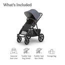 Uppababy - Vista V3 Stroller, Julian (Dusty Blue Mélange/Carbon Frame/Chestnut Leather) Image 2
