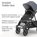 Uppababy - Vista V3 Stroller, Julian (Dusty Blue Mélange/Carbon Frame/Chestnut Leather) Image 5