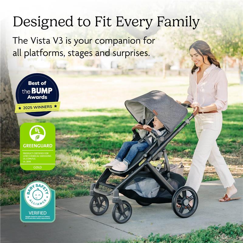 Uppababy - Vista V3 Stroller, Owen (Mocha Mélange/Carbon Frame/Chestnut Leather) Image 3