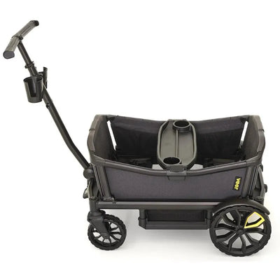 Grey Veer Cruiser XL stroller wagon with four seats, featuring a cup holder and large wheels for easy maneuverability.