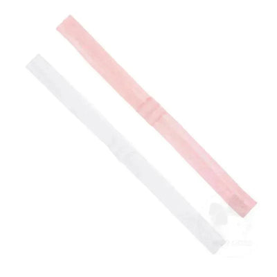 Light pink and white elastic baby headbands designed for girls, featuring a simple and soft texture.