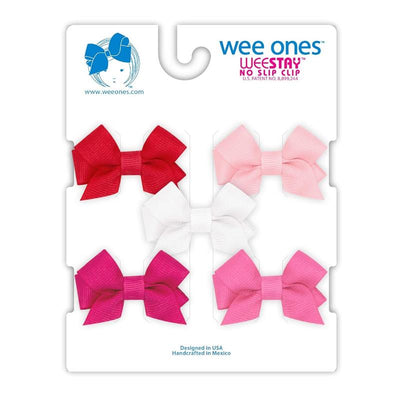 Wee Ones - 5Pk Tiny Grosgrain Hair Bows, Red, Light Pink, White, Shocking Pink & Hot Pink Image 1