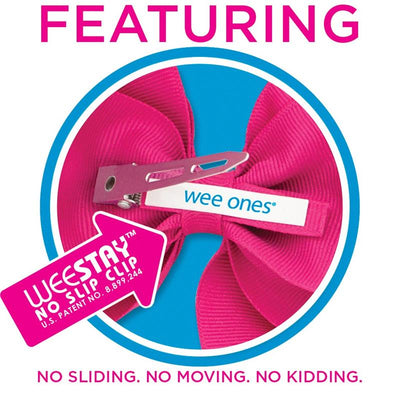 Red grosgrain hair bow by Wee Ones featuring a no-slip clip, ensuring it stays securely in place.