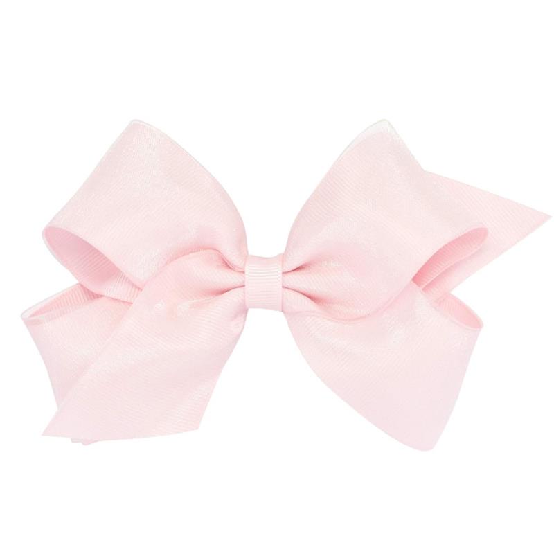 Wee Ones - Girls' Grosgrain Hair Bows with Organza Overlay on a WeeStay Clip, Medium, Light Pink Image 1
