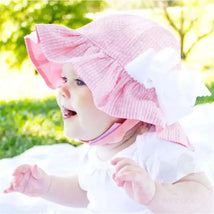 Wee Ones - Girls Reversible Ruffle Brim Seersucker Sun Hat, Pink Stripes Image 2