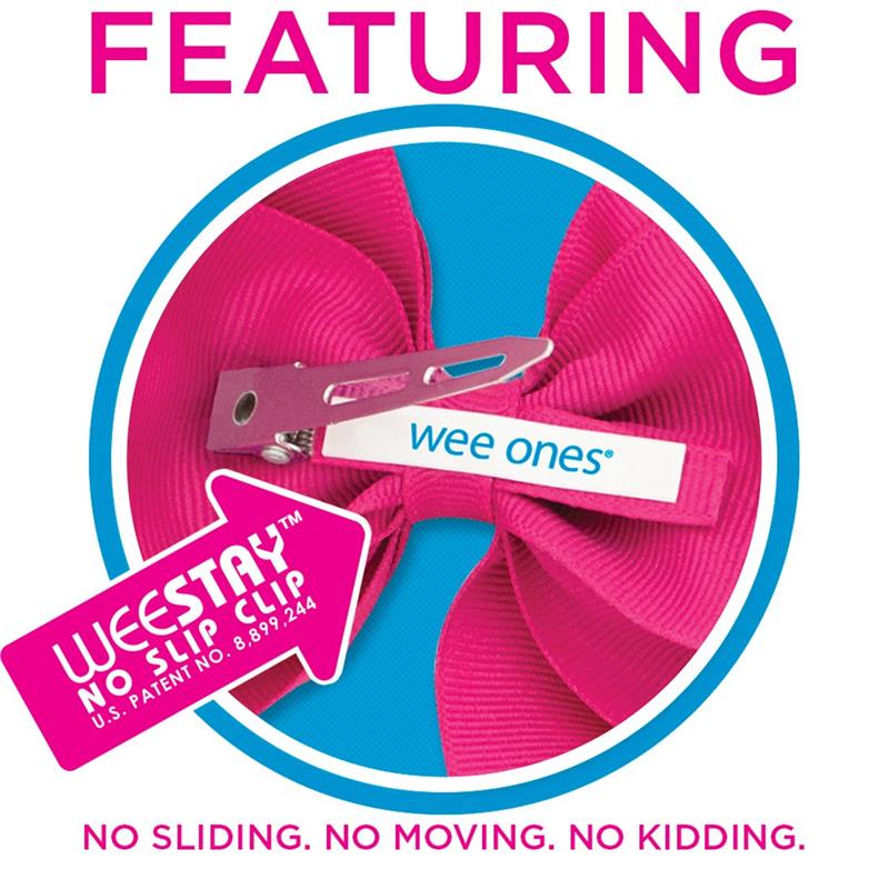 Wee Ones - Grosgrain Hair Bows with Organza Overlay on a WeeStay Clip, Medium, Blue Image 3
