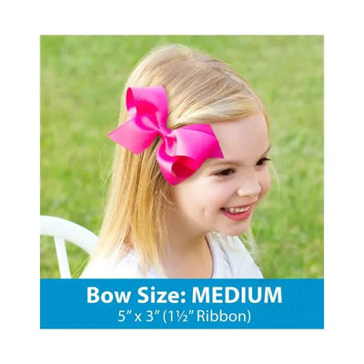 Medium-sized black organza and grosgrain overlay hair bow worn by a girl with light blonde hair.