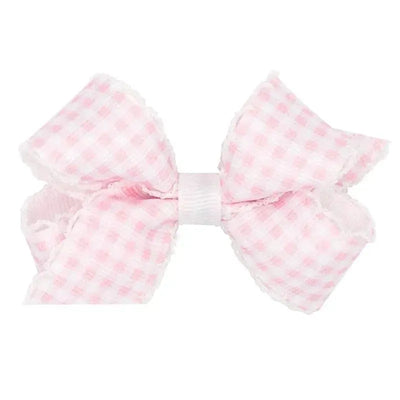 Wee Ones - Mini Gingham Print With Moonstitch Trimmed Bow, Light Pink Image 1