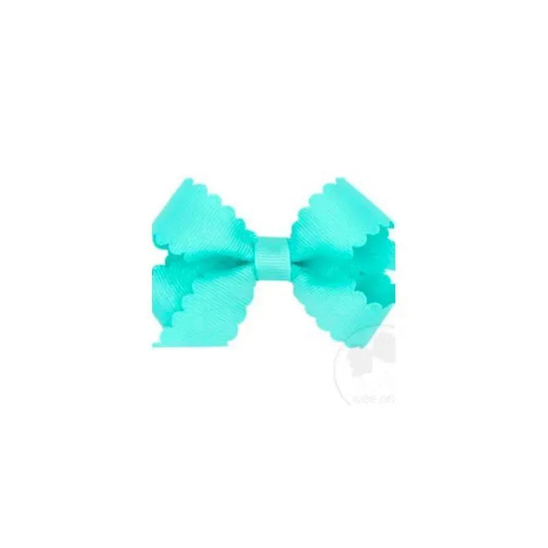 Wee Ones - Mini Scalloped Edge Grosgrain Bow, New Aqua Image 1