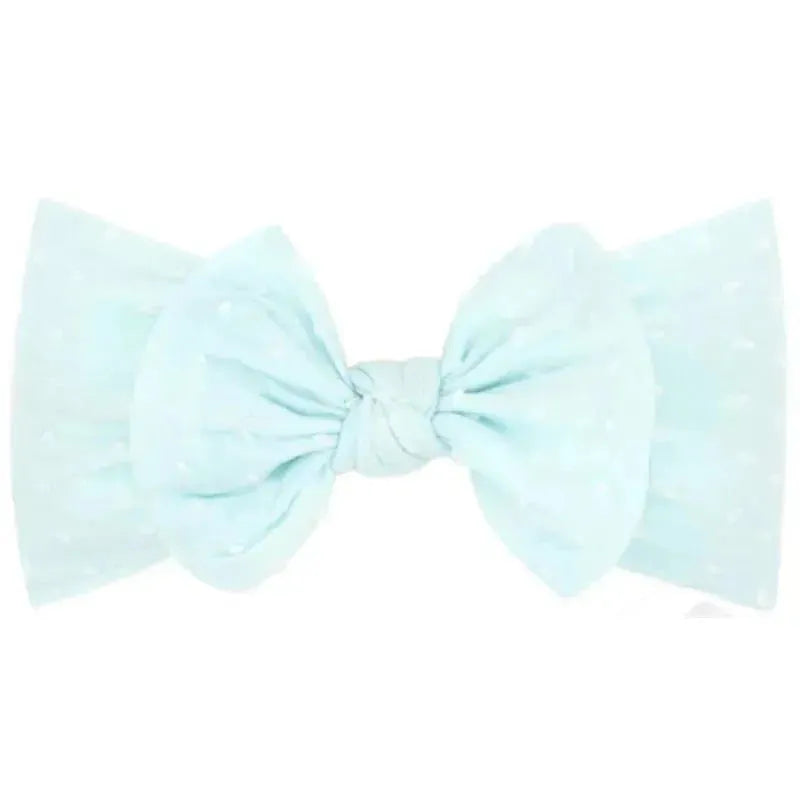 Wee Ones - Soft Shabby Dot Nylon Girls Baby Band With Matching Bowtie, Light Blue Image 1