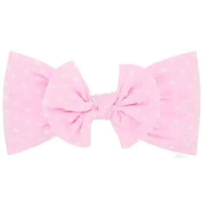 Wee Ones - Soft Shabby Dot Nylon Girls Baby Band With Matching Bowtie, Rose Image 1
