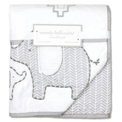Wendy Bellissimo Hudson Elephant Reversible Quilt Grey White