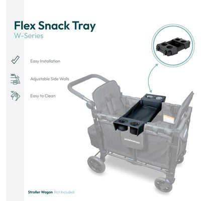Flex Snack Tray for Wonderfold W-Series stroller, featuring adjustable side walls and cup holders, easy to install and clean.