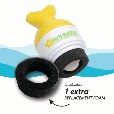 Yaya Organics Sun-Easy sunscreen applicator with fish tail design in blue, includes one extra replacement foam.