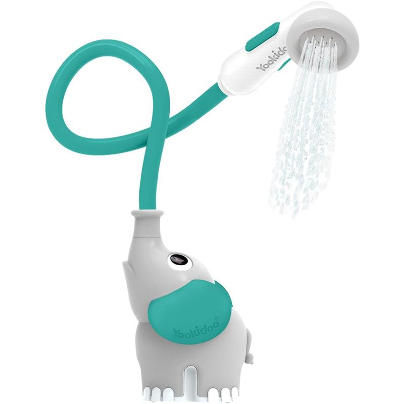 Yookidoo - Baby Bath Shower Head, Elephant Water Pump with Trunk Spout Rinser, Green Image 1