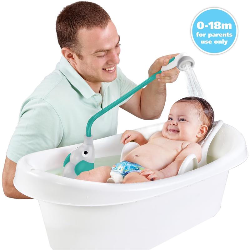 Yookidoo - Baby Bath Shower Head, Elephant Water Pump with Trunk Spout Rinser, Green Image 2