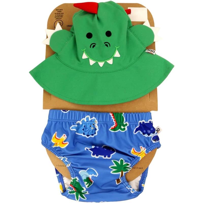 Zoocchini Baby Swim Diaper & Sun Hat Set, Devin Dino & Friends Image 2