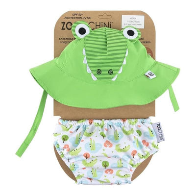 Zoocchini Swim Diaper & Sun Hat Set, Aidan The Alligator, 12/24M Image 1