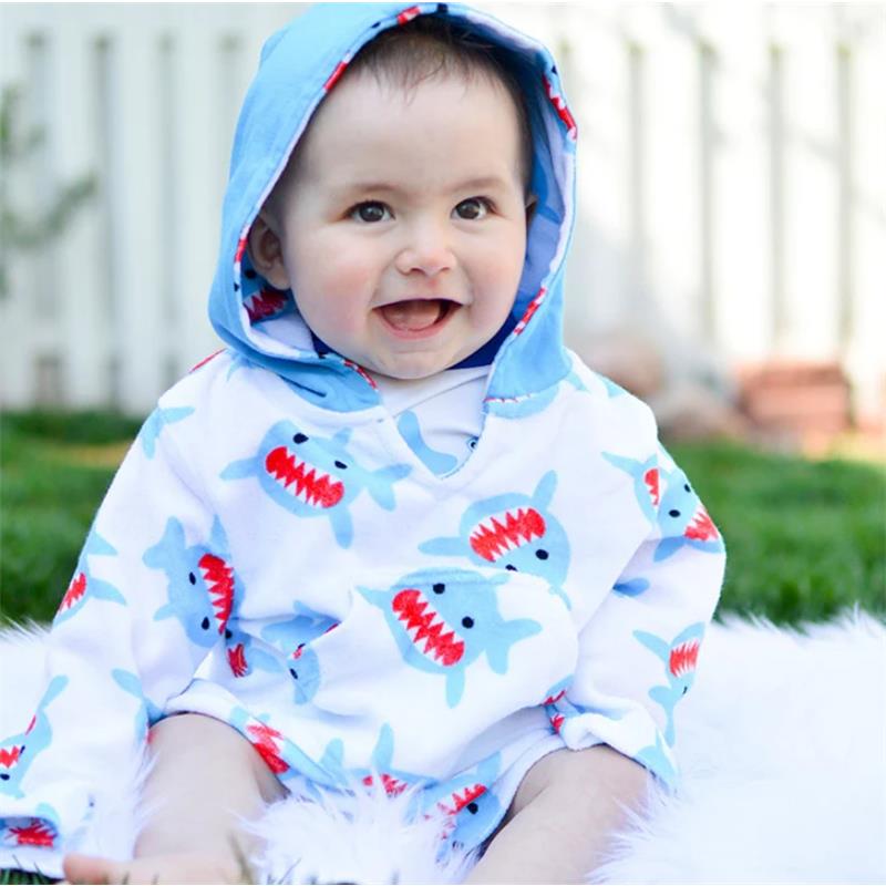 Zoocchini UPF50+ Baby Terry Swim Coverup Shark, 12/24M Image 2