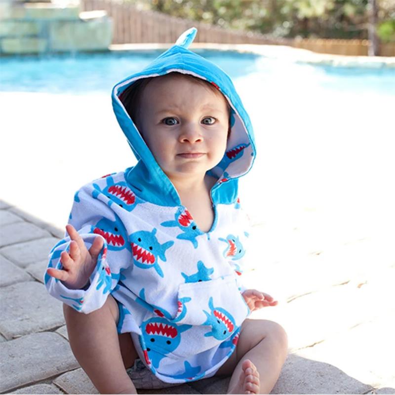 Zoocchini UPF50+ Baby Terry Swim Coverup Shark, 12/24M Image 3