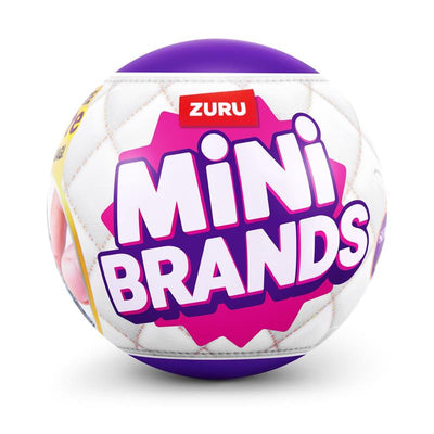 ZURU Mini Brands Fashion Series 4, displayed on a spherical package with bright purple and pink lettering.