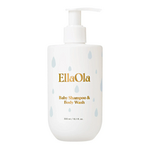 EllaOla Baby Shampoo & Body Wash with blue droplet design, 300ml pump bottle