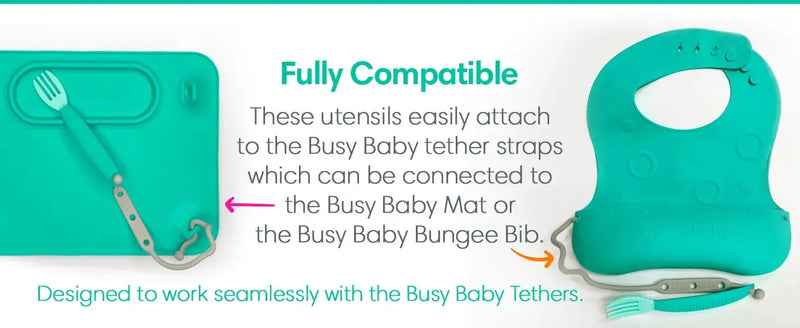 Conjunto de babador e utensílio para bebê ocupado