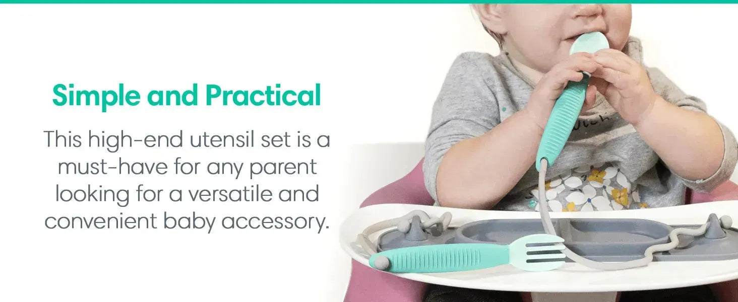 Conjunto de babador e utensílio para bebê ocupado