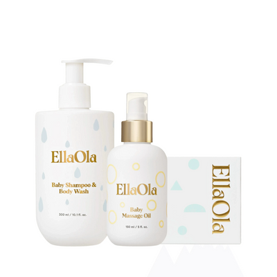 EllaOla Baby's SPA Trio featuring baby shampoo, body wash, and baby massage oil.