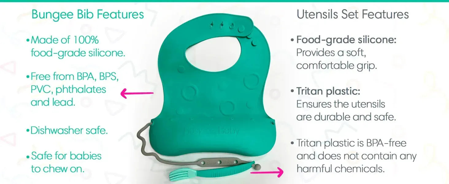Conjunto de babador e utensílio para bebê ocupado